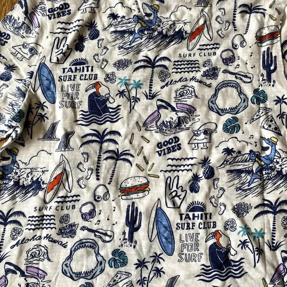 GAP Kids Surf Club Good Vibes V-Neck Short Sleeve Pocket Tee White Large 10